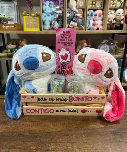 Caja Doble de Peluche Stitch con Mensaje Encantador